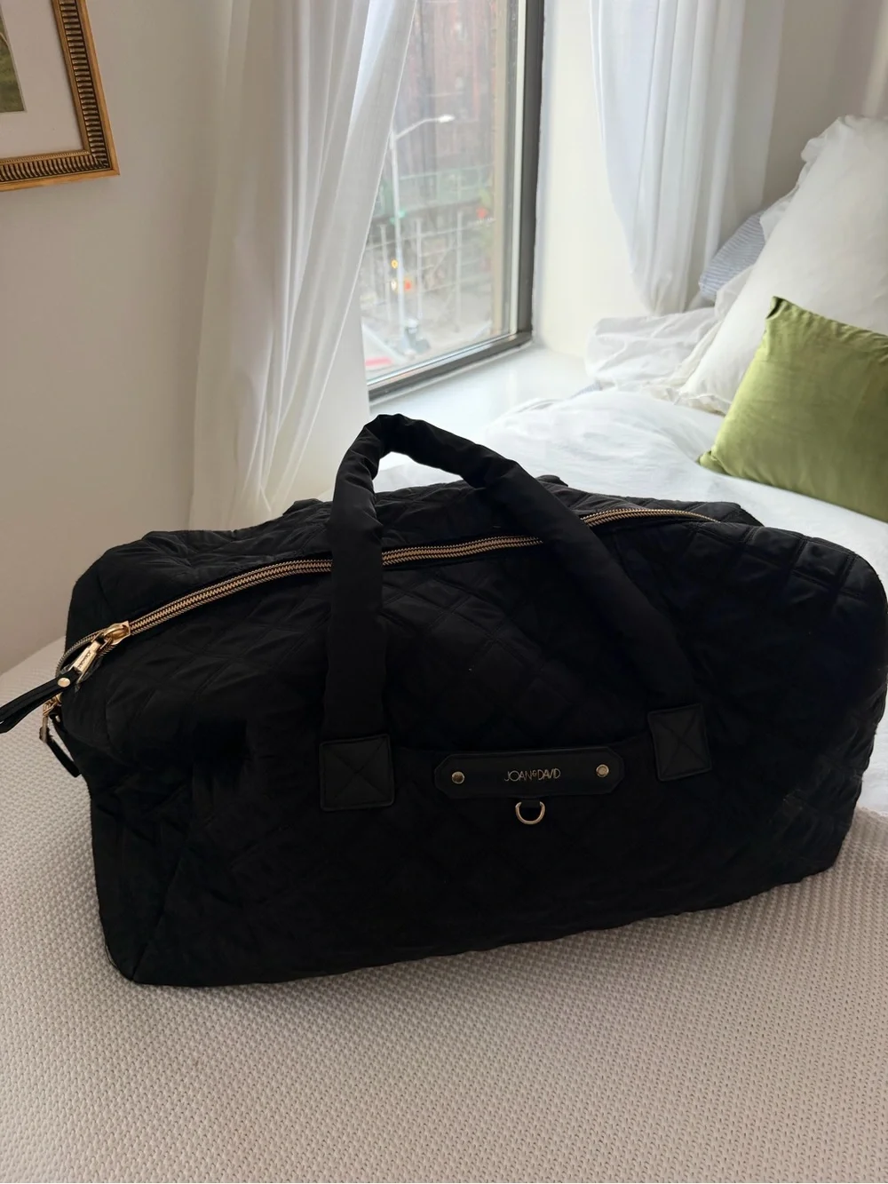 Beis Bird Black Quilted Travel Weekender Bag